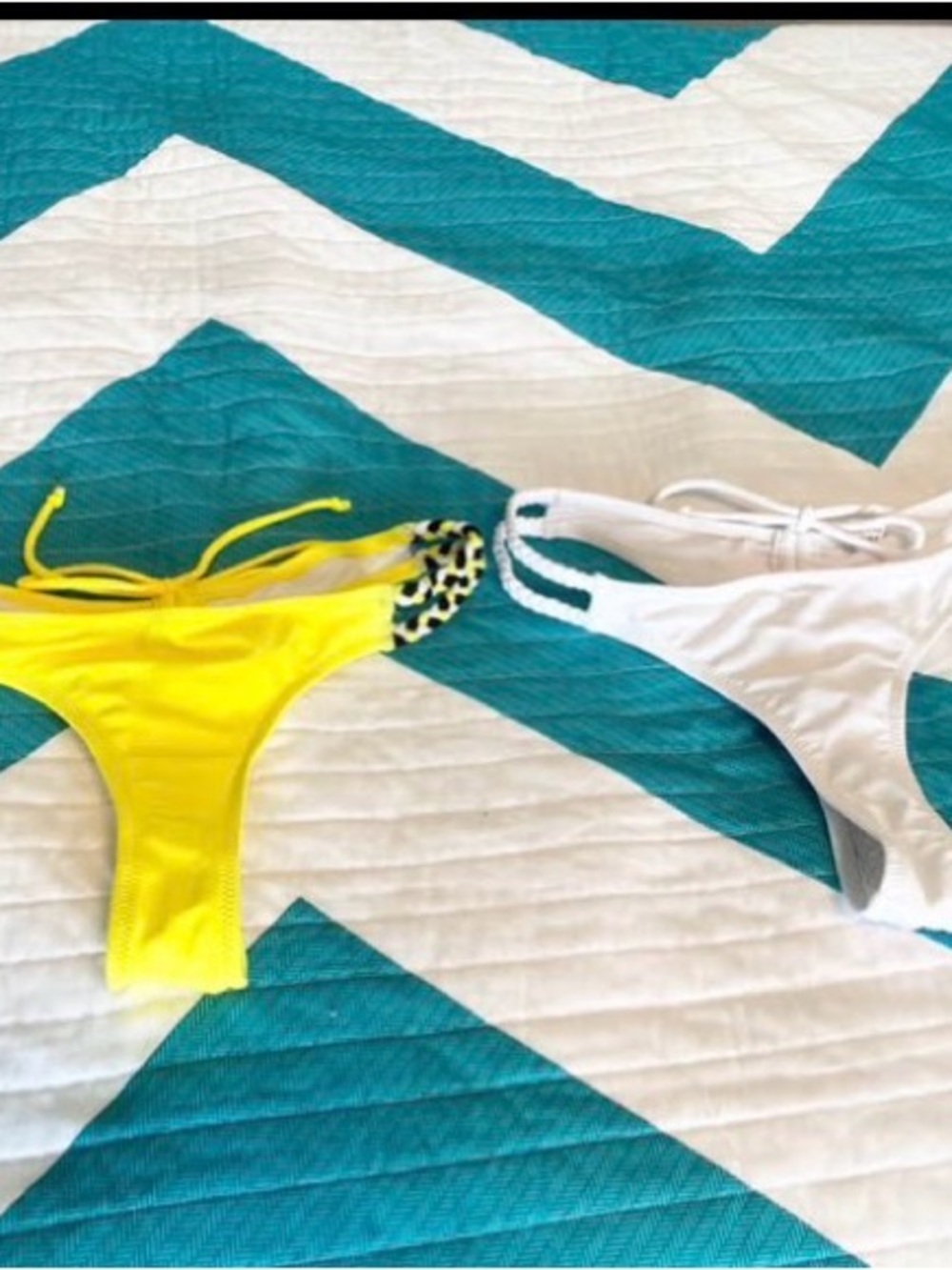 $8 BUNDLE ITEM ! 2 QTY NWOT Thong Bottoms, Yellow Leopard Accent & White